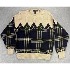 Nautica Men's Argyle Plaid Knit Sweater M Grandpacore Preppy Heritage